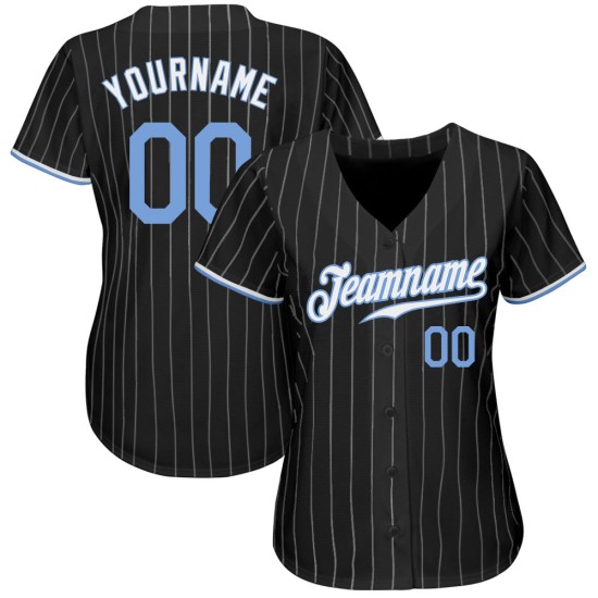 Maillot de baseball authentique à rayures fines bleu-blanc, noir et blanc, personnalisé Maillot de baseball authentique à rayures fines bleu-blanc, noir et blanc, personnalisé