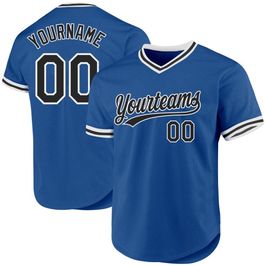 Maillot de baseball bleu personnalisé authentique noir et blanc rétro Maillot de baseball bleu personnalisé authentique noir et blanc rétro