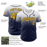 Maillot de baseball personnalisé dégradé or-bleu marine blanc authentique Maillot de baseball personnalisé dégradé or-bleu marine blanc authentique