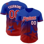 Maillot de baseball à motif bleu 3D, dégradé rouge-blanc, étoile scintillante, authentique, personnalisé Maillot de baseball à motif bleu 3D, dégradé rouge-blanc, étoile scintillante, authentique, personnalisé