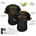 Maillot de baseball authentique en tricot côtelé noir, motif rétro, personnalisé, noir et or Maillot de baseball authentique en tricot côtelé noir, motif rétro, personnalisé, noir et or