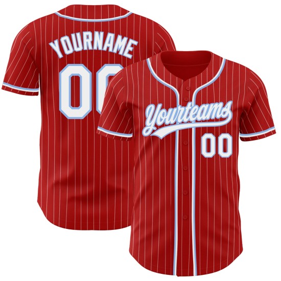 Maillot de baseball personnalisé rouge et blanc à rayures fines bleu clair Maillot de baseball personnalisé rouge et blanc à rayures fines bleu clair