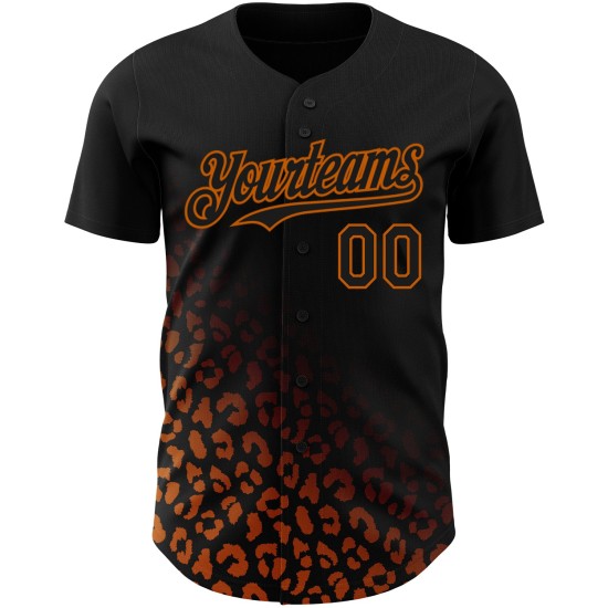 Maillot de baseball authentique imprimé Texas, motif léopard noir, orange, personnalisé en 3D Maillot de baseball authentique imprimé Texas, motif léopard noir, orange, personnalisé en 3D