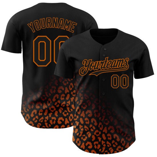Maillot de baseball authentique imprimé Texas, motif léopard noir, orange, personnalisé en 3D Maillot de baseball authentique imprimé Texas, motif léopard noir, orange, personnalisé en 3D