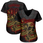 Maillot de baseball 3D noir authentique à motif personnalisé Dart en rouge - Old We Gold Trust Maillot de baseball 3D noir authentique à motif personnalisé Dart en rouge - Old We Gold Trust