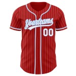 Maillot de baseball personnalisé rouge et blanc à rayures fines bleu clair Maillot de baseball personnalisé rouge et blanc à rayures fines bleu clair