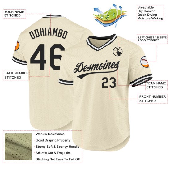 Maillot de baseball personnalisé noir et blanc rétro crème authentique Maillot de baseball personnalisé noir et blanc rétro crème authentique