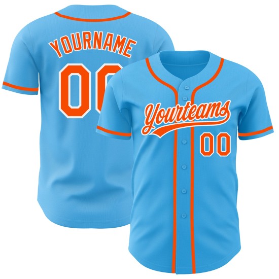 Maillot de baseball personnalisé authentique orange-blanc bleu ciel Maillot de baseball personnalisé authentique orange-blanc bleu ciel
