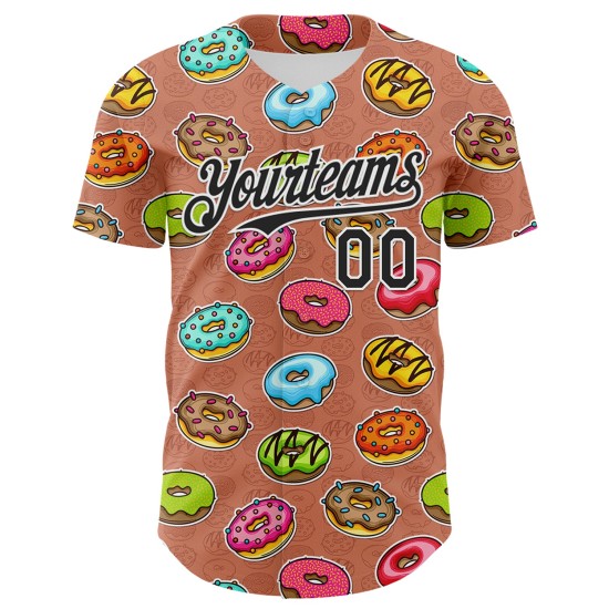 Maillot de baseball marron noir et blanc pour gourmets, motif 3D, design authentique et personnalisé, dessert Maillot de baseball marron noir et blanc pour gourmets, motif 3D, design authentique et personnalisé, dessert