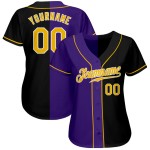 Maillot de baseball personnalisé noir, authentique et tendance, couleur or et violet Maillot de baseball personnalisé noir, authentique et tendance, couleur or et violet
