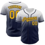 Maillot de baseball personnalisé dégradé or-bleu marine blanc authentique Maillot de baseball personnalisé dégradé or-bleu marine blanc authentique