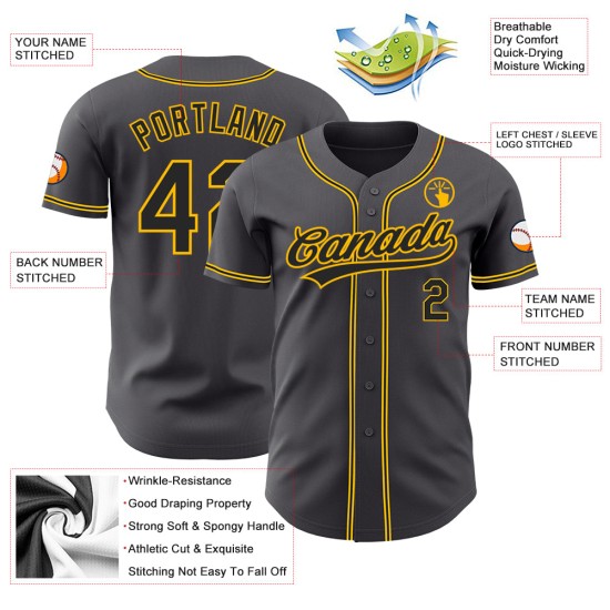 Maillot de baseball authentique gris noir et or personnalisé Maillot de baseball authentique gris noir et or personnalisé