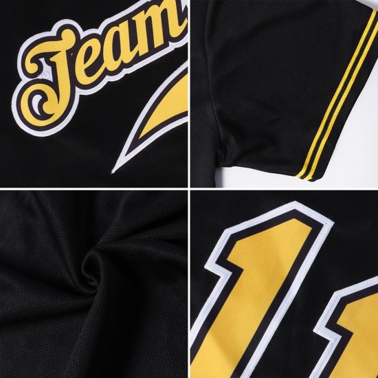 Maillot de baseball authentique en tricot côtelé noir, motif rétro, personnalisé, noir et or Maillot de baseball authentique en tricot côtelé noir, motif rétro, personnalisé, noir et or