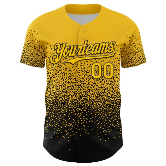 Maillot de baseball noir et jaune, motif dégradé irrégulier personnalisé, style 3D, design authentique Maillot de baseball noir et jaune, motif dégradé irrégulier personnalisé, style 3D, design authentique