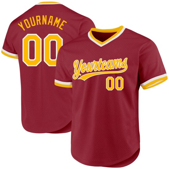 Maillot de baseball rétro authentique doré-blanc marron personnalisé Maillot de baseball rétro authentique doré-blanc marron personnalisé