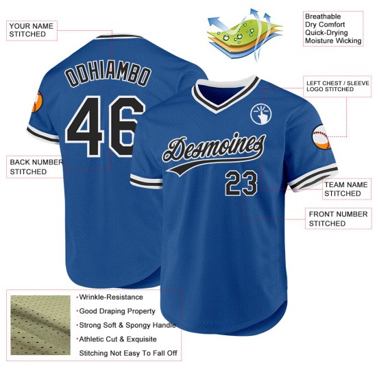 Maillot de baseball bleu personnalisé authentique noir et blanc rétro Maillot de baseball bleu personnalisé authentique noir et blanc rétro
