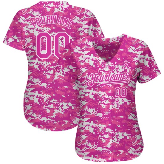 Maillot de baseball camouflage rose 3D pour femmes, motif poitrine rose-noir, ruban de soutien personnalisé pour la sensibilisation au cancer du sein Maillot de baseball camouflage rose 3D pour femmes, motif poitrine rose-noir, ruban de soutien personnalisé pour la sensibilisation au cancer du sein