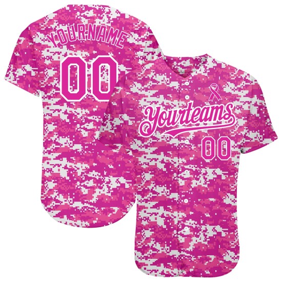 Maillot de baseball camouflage rose 3D pour femmes, motif poitrine rose-noir, ruban de soutien personnalisé pour la sensibilisation au cancer du sein Maillot de baseball camouflage rose 3D pour femmes, motif poitrine rose-noir, ruban de soutien personnalisé pour la sensibilisation au cancer du sein