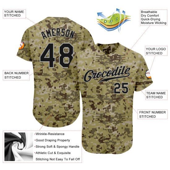 Maillot de baseball authentique Service Salute Camo noir-gris personnalisé Maillot de baseball authentique Service Salute Camo noir-gris personnalisé