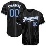 Maillot de baseball authentique à rayures fines bleu-blanc, noir et blanc, personnalisé Maillot de baseball authentique à rayures fines bleu-blanc, noir et blanc, personnalisé