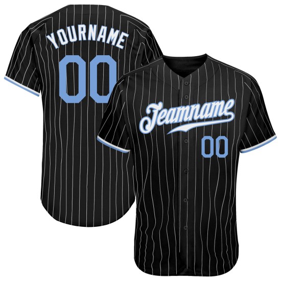 Maillot de baseball authentique à rayures fines bleu-blanc, noir et blanc, personnalisé Maillot de baseball authentique à rayures fines bleu-blanc, noir et blanc, personnalisé
