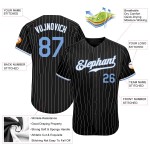 Maillot de baseball authentique à rayures fines bleu-blanc, noir et blanc, personnalisé Maillot de baseball authentique à rayures fines bleu-blanc, noir et blanc, personnalisé