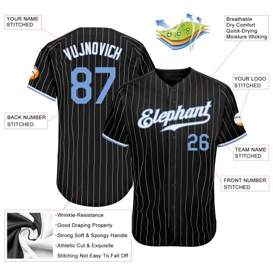 Maillot de baseball authentique à rayures fines bleu-blanc, noir et blanc, personnalisé Maillot de baseball authentique à rayures fines bleu-blanc, noir et blanc, personnalisé