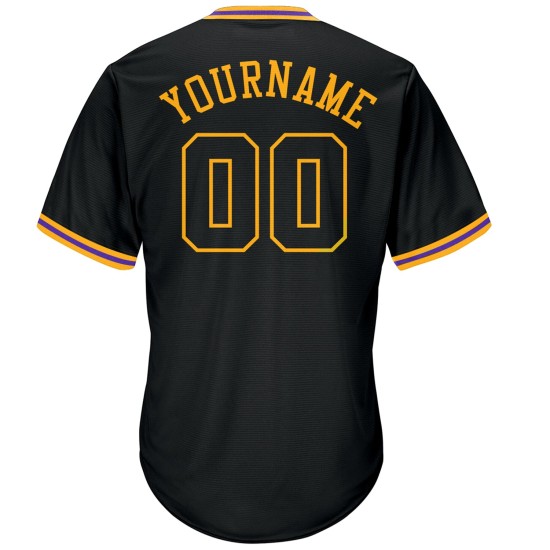 Maillot de baseball authentique en tricot côtelé noir, motif rétro, personnalisé, noir et or Maillot de baseball authentique en tricot côtelé noir, motif rétro, personnalisé, noir et or