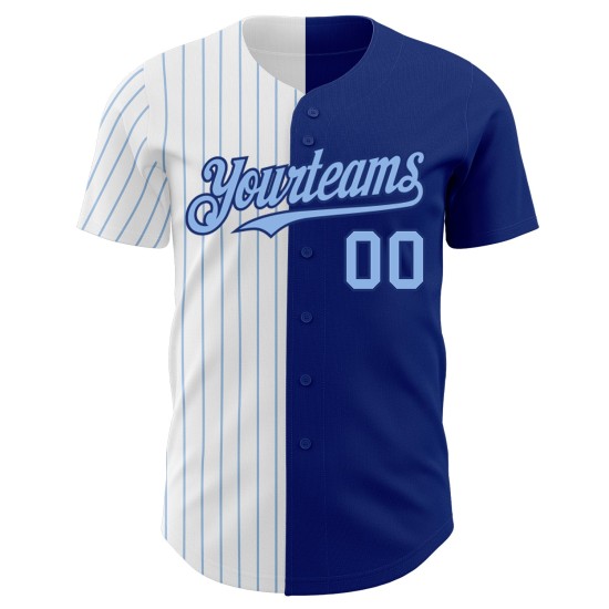 Maillot de baseball Royal Split authentique à rayures fines blanches et bleues Maillot de baseball Royal Split authentique à rayures fines blanches et bleues