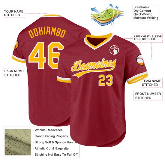 Maillot de baseball rétro authentique doré-blanc marron personnalisé Maillot de baseball rétro authentique doré-blanc marron personnalisé