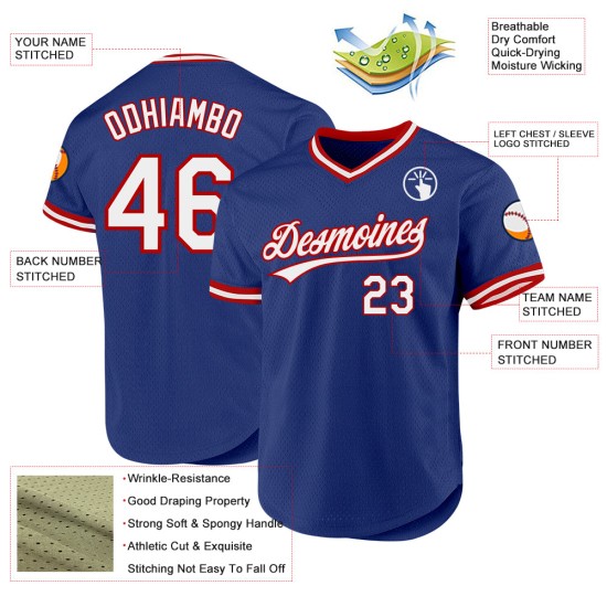 Maillot de baseball Royal blanc-rouge authentique, rétro, personnalisé Maillot de baseball Royal blanc-rouge authentique, rétro, personnalisé