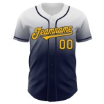 Maillot de baseball personnalisé dégradé or-bleu marine blanc authentique Maillot de baseball personnalisé dégradé or-bleu marine blanc authentique