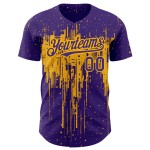 Maillot de baseball personnalisé 3D doré avec motif d'éclaboussures d'art authentique violet Maillot de baseball personnalisé 3D doré avec motif d'éclaboussures d'art authentique violet