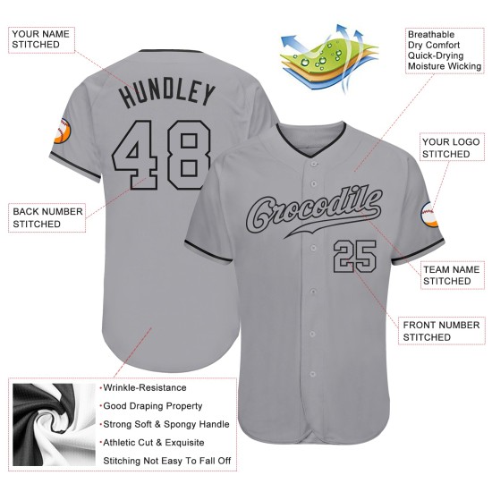 Maillot de baseball gris-noir authentique gris personnalisé Maillot de baseball gris-noir authentique gris personnalisé