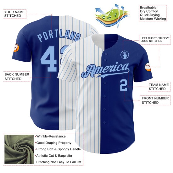 Maillot de baseball Royal Split authentique à rayures fines blanches et bleues Maillot de baseball Royal Split authentique à rayures fines blanches et bleues