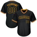 Maillot de baseball authentique en tricot côtelé noir, motif rétro, personnalisé, noir et or Maillot de baseball authentique en tricot côtelé noir, motif rétro, personnalisé, noir et or