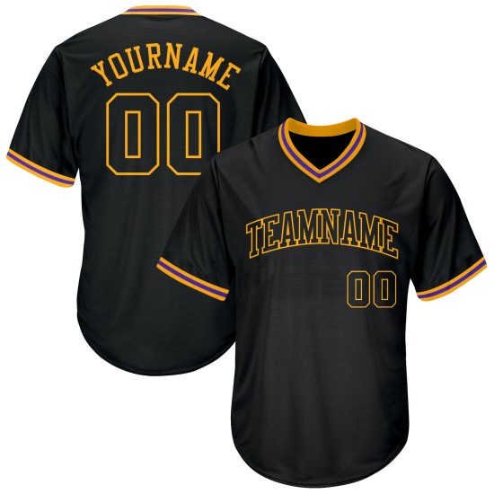 Maillot de baseball authentique en tricot côtelé noir, motif rétro, personnalisé, noir et or Maillot de baseball authentique en tricot côtelé noir, motif rétro, personnalisé, noir et or