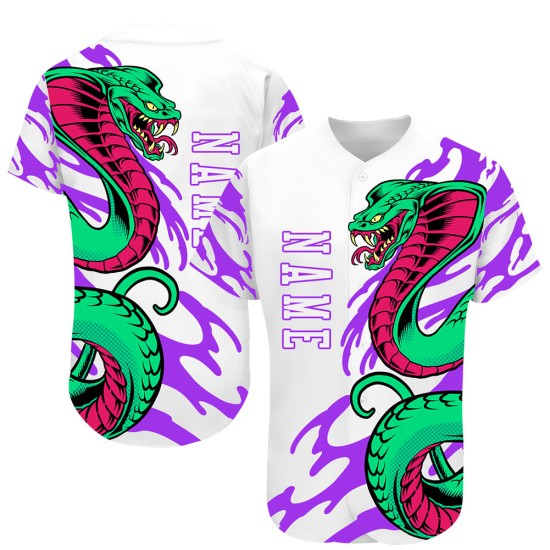 Maillot de baseball 3D personnalisé blanc-violet authentique Snake Maillot de baseball 3D personnalisé blanc-violet authentique Snake
