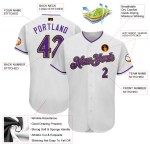 Maillot de baseball doré authentique, blanc, personnalisé, violet, ancien Maillot de baseball doré authentique, blanc, personnalisé, violet, ancien