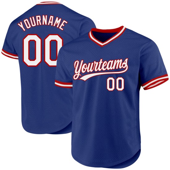 Maillot de baseball Royal blanc-rouge authentique, rétro, personnalisé Maillot de baseball Royal blanc-rouge authentique, rétro, personnalisé