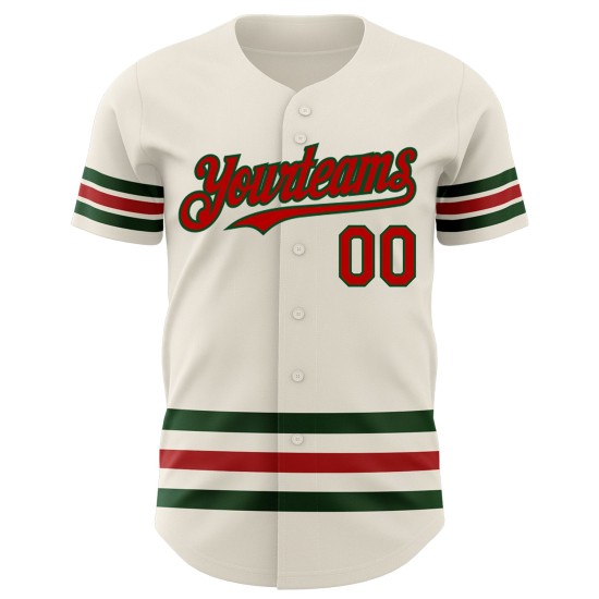Maillot de baseball Line authentique personnalisé rouge-vert crème Maillot de baseball Line authentique personnalisé rouge-vert crème