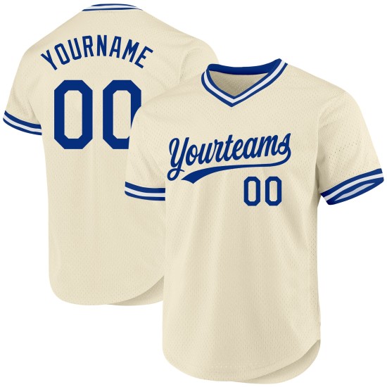 Maillot de baseball authentique crème rétro bleu royal-blanc personnalisé Maillot de baseball authentique crème rétro bleu royal-blanc personnalisé