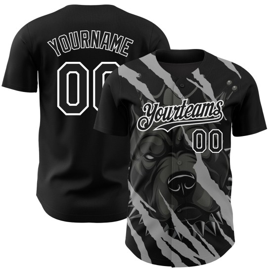 Maillot blanc authentique animal pitbull noir 3D chien design baseball motif personnalisé Maillot blanc authentique animal pitbull noir 3D chien design baseball motif personnalisé