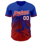 Maillot de baseball à motif bleu 3D, dégradé rouge-blanc, étoile scintillante, authentique, personnalisé Maillot de baseball à motif bleu 3D, dégradé rouge-blanc, étoile scintillante, authentique, personnalisé