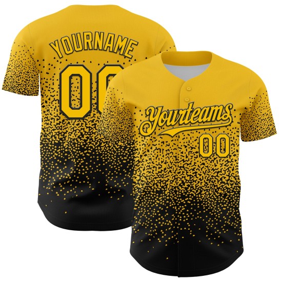 Maillot de baseball noir et jaune, motif dégradé irrégulier personnalisé, style 3D, design authentique Maillot de baseball noir et jaune, motif dégradé irrégulier personnalisé, style 3D, design authentique