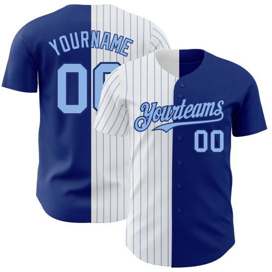 Maillot de baseball Royal Split authentique à rayures fines blanches et bleues Maillot de baseball Royal Split authentique à rayures fines blanches et bleues