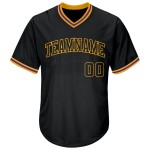 Maillot de baseball authentique en tricot côtelé noir, motif rétro, personnalisé, noir et or Maillot de baseball authentique en tricot côtelé noir, motif rétro, personnalisé, noir et or
