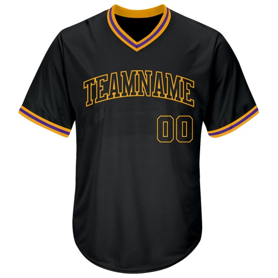 Maillot de baseball authentique en tricot côtelé noir, motif rétro, personnalisé, noir et or Maillot de baseball authentique en tricot côtelé noir, motif rétro, personnalisé, noir et or
